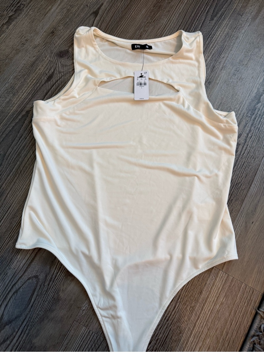 Express Cream Sleeveless Cutout Bodysuit